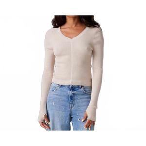NEW COLORUSH skinny rib v neck sweater in sand
